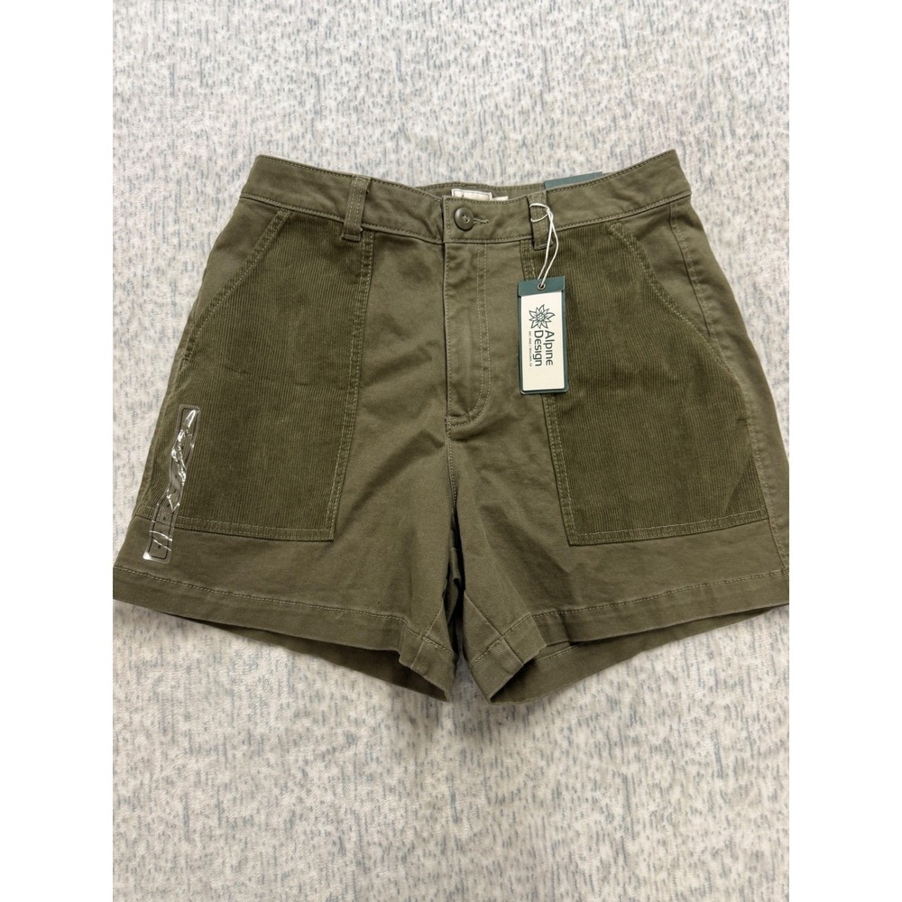 Alpine Design Women sz 8 Mixed Fabric Shorts Vintage Olive High Rise 5in Inseam